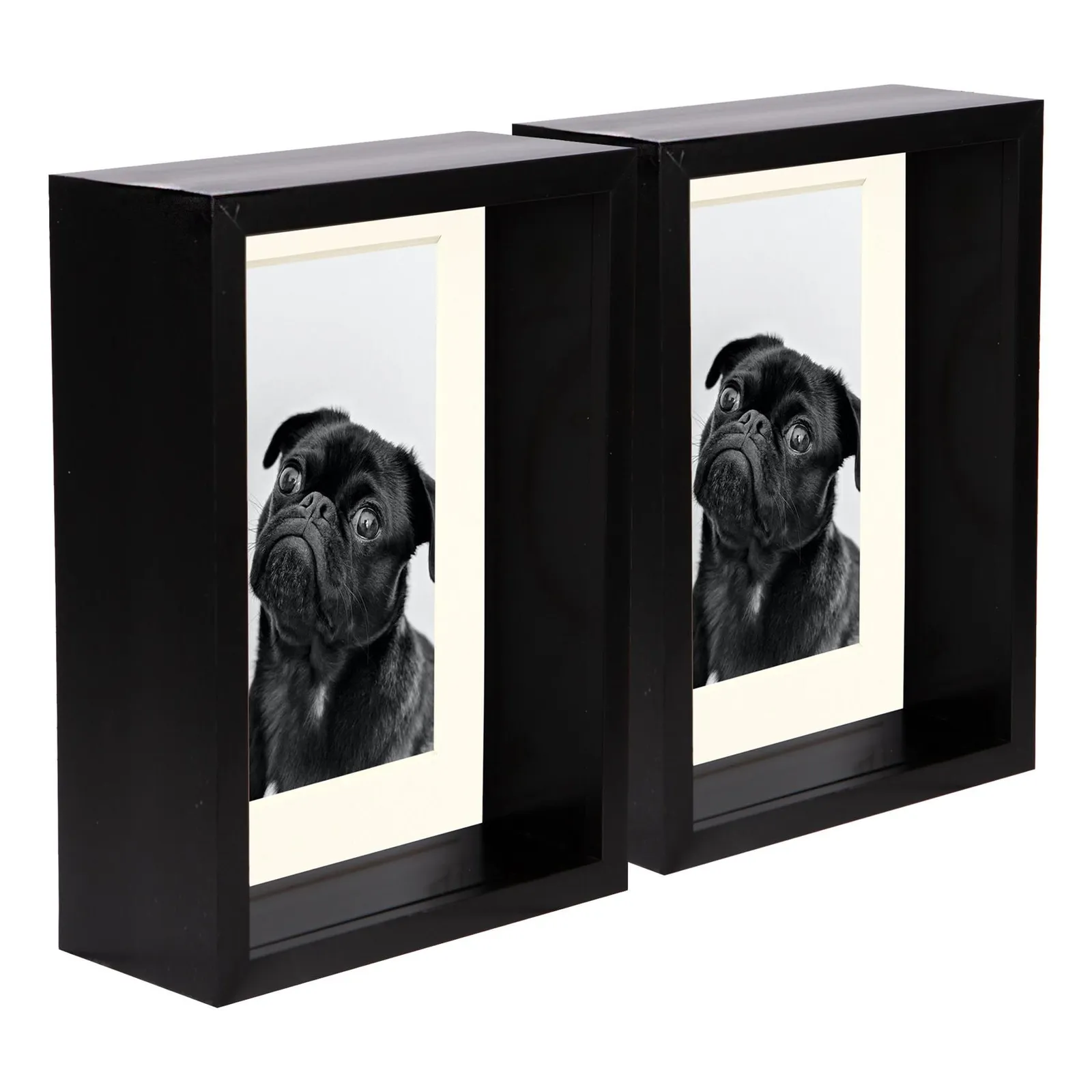Nicola Spring 5" x 7" 3D Deep Box Photo Frames - 4" x 6" Mount - Black - Pack of 2 in Ivory