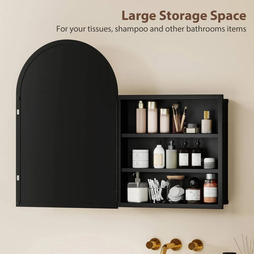 HOMCOM Bathroom Mirror Cabinet with Mirror Arched Wall Cabinet Black 6