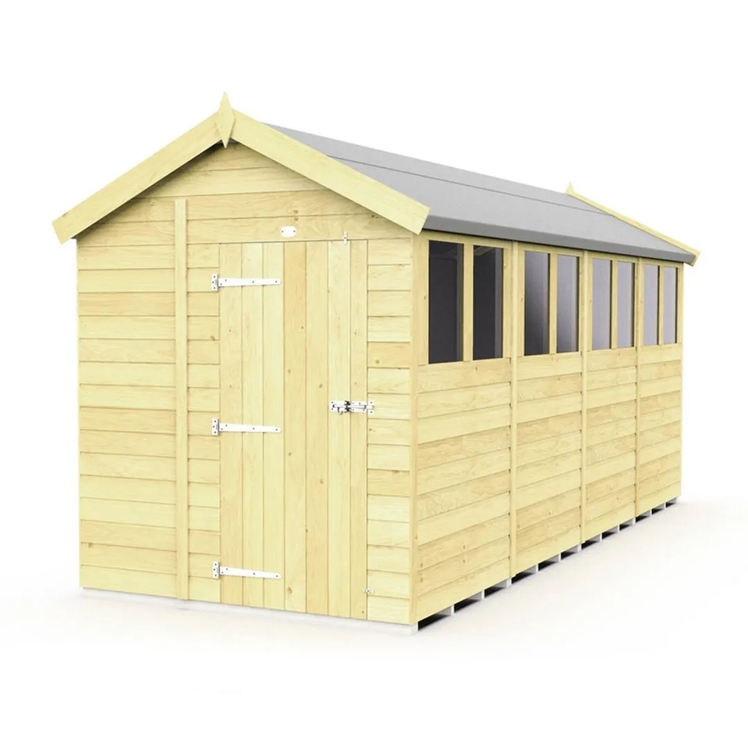 Buttercup Farm 7 x 16 Feet Apex Shed - Single Door W/ Windows - L472 x W214 x H217 cm in Brown
