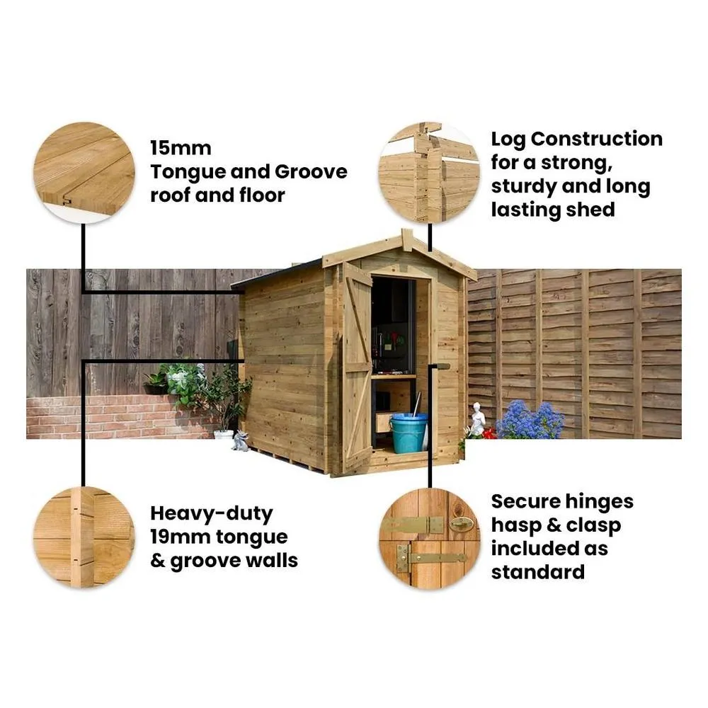 Dunster House Heavy Duty Log Shed 5x7ft (1.5x2.0m) 19mm Tongue & Groove, Pressure Treated in Brown 5