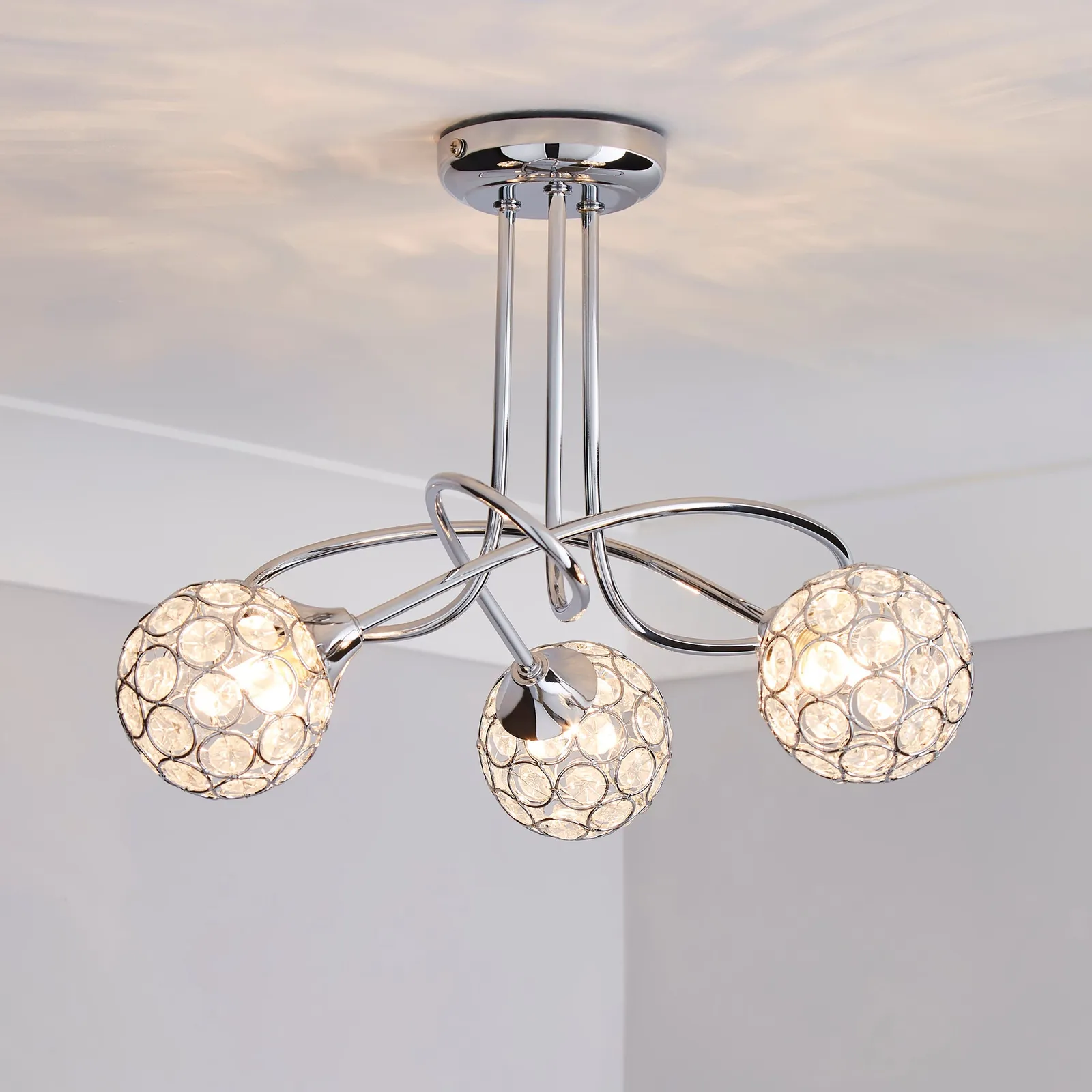 Sphere 3 Light Chrome Ceiling Fitting Silver