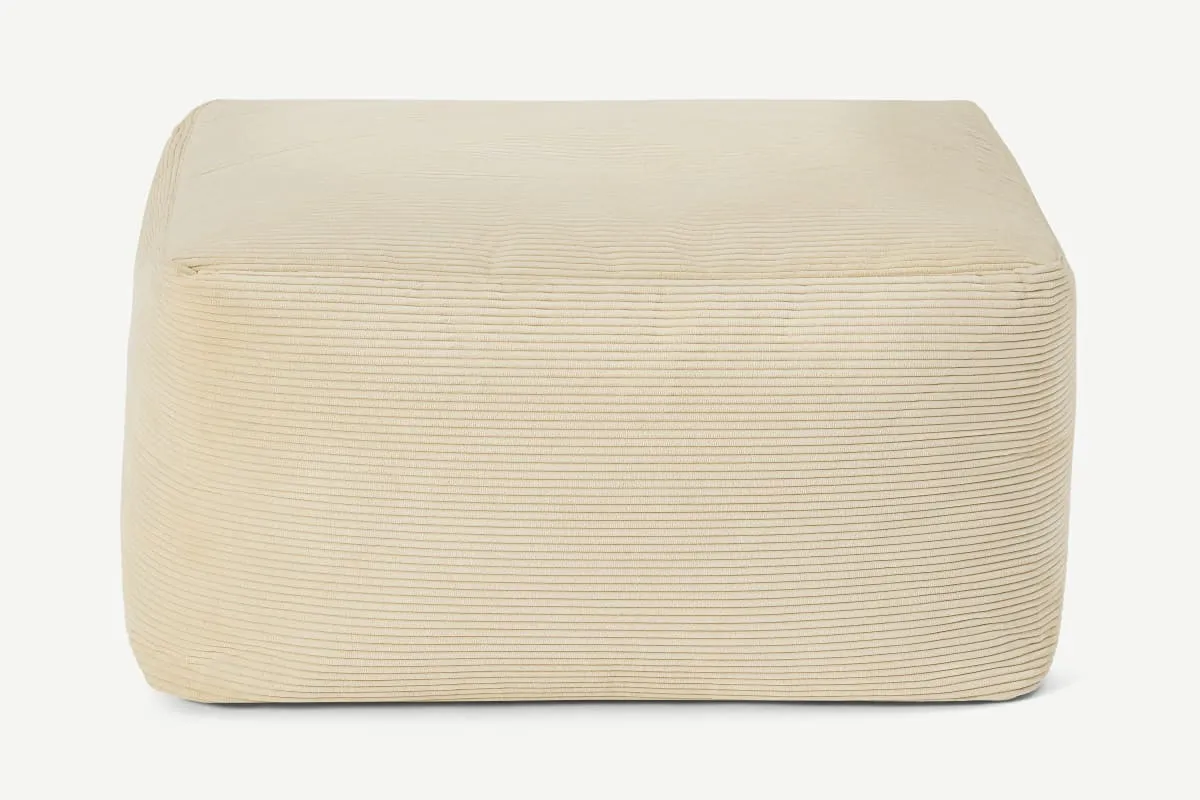 Loa Square Floor Pouffe, Natural Stone Cord Velvet
