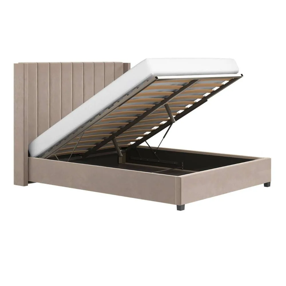 Flair Tiggy Ottoman Bed with Winged Headboard Beige Velvet 5