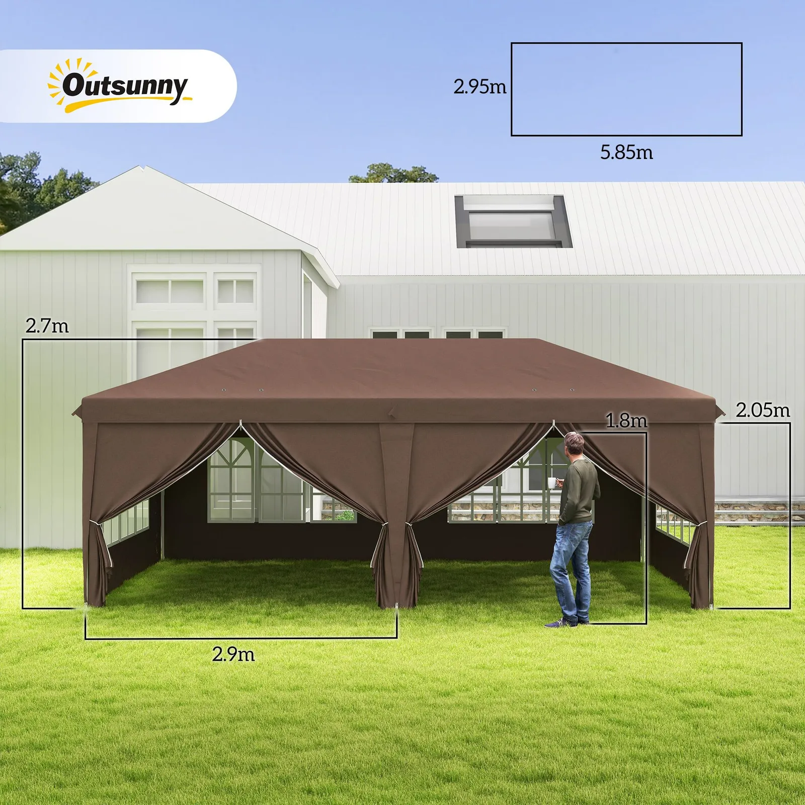 OUTSUNNY 3 x 6 m Pop Up Gazebo with Sides & Windows in Brown 3