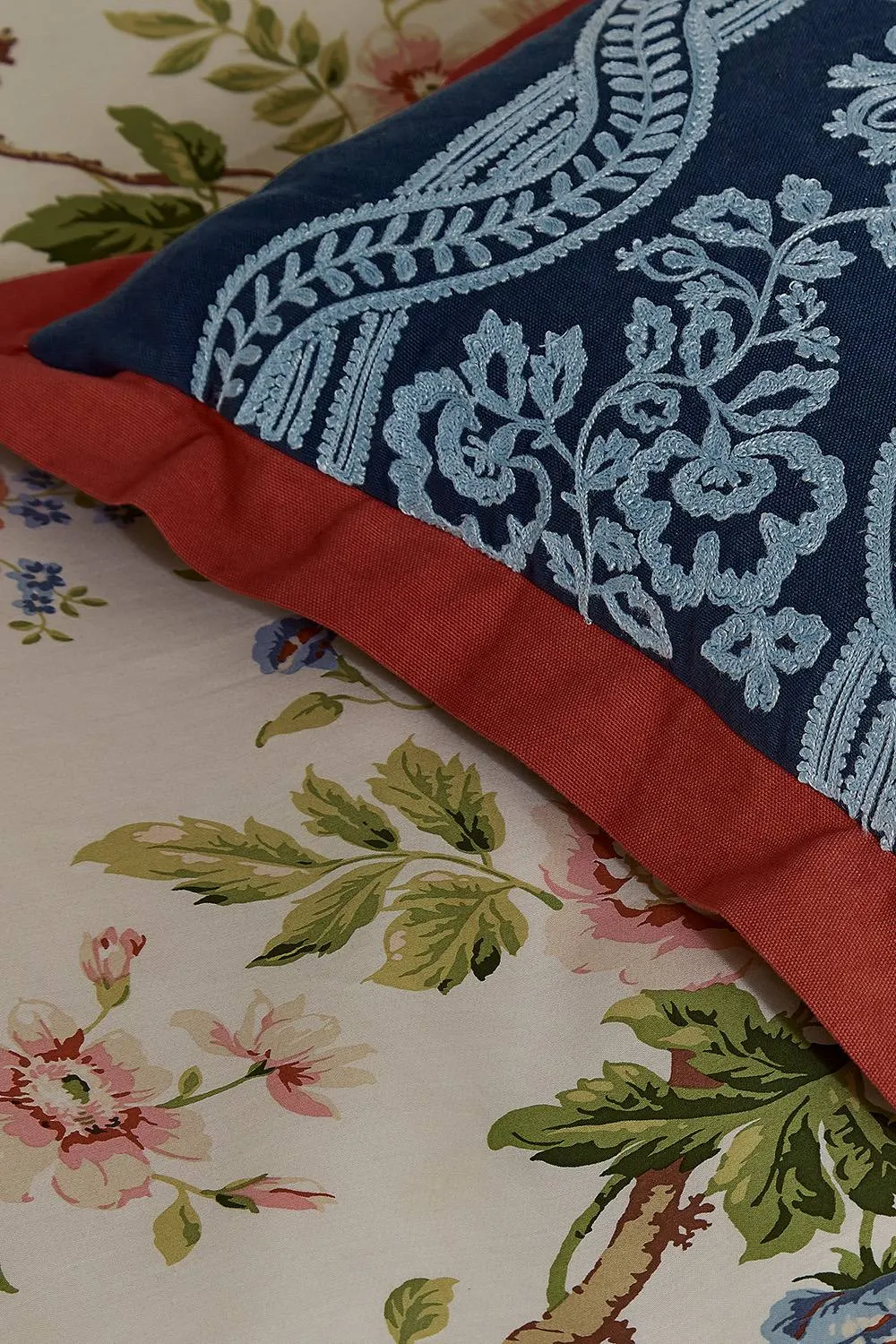Sanderson 'Aubrey & Hykenham' Cotton Cushion in Indigo 3