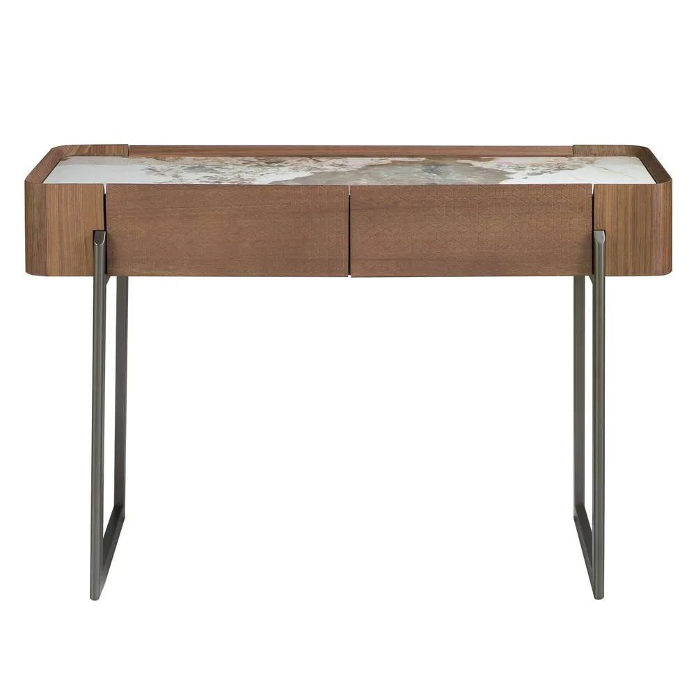 Angel Cerda Walnut-Veneer Console Table with White Porcelain in Brown 2