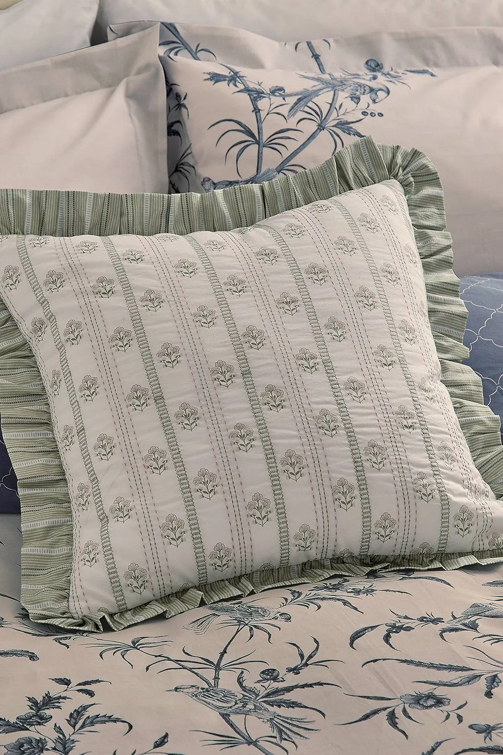 Sanderson 'Red Clover' Cotton Cushion in Green 2