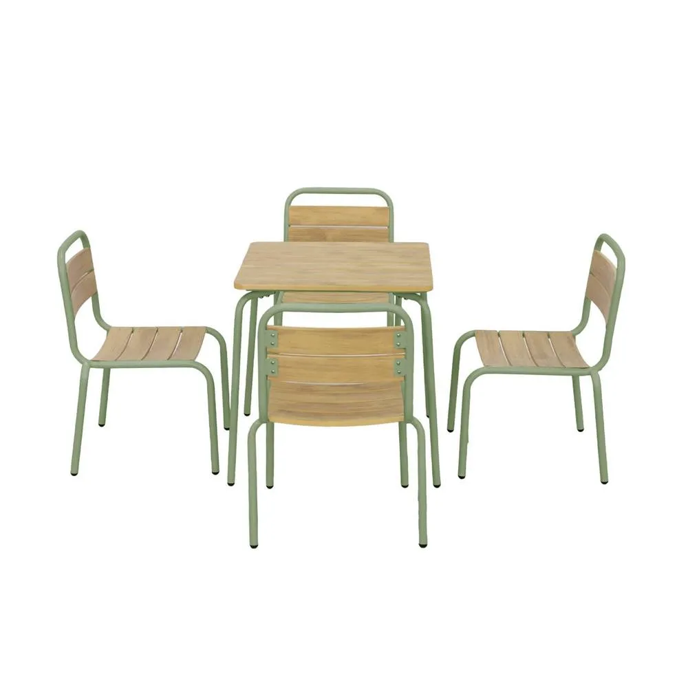 sweeek Children's garden table with steel & wood decor + 4 chairs in Light Green 2
