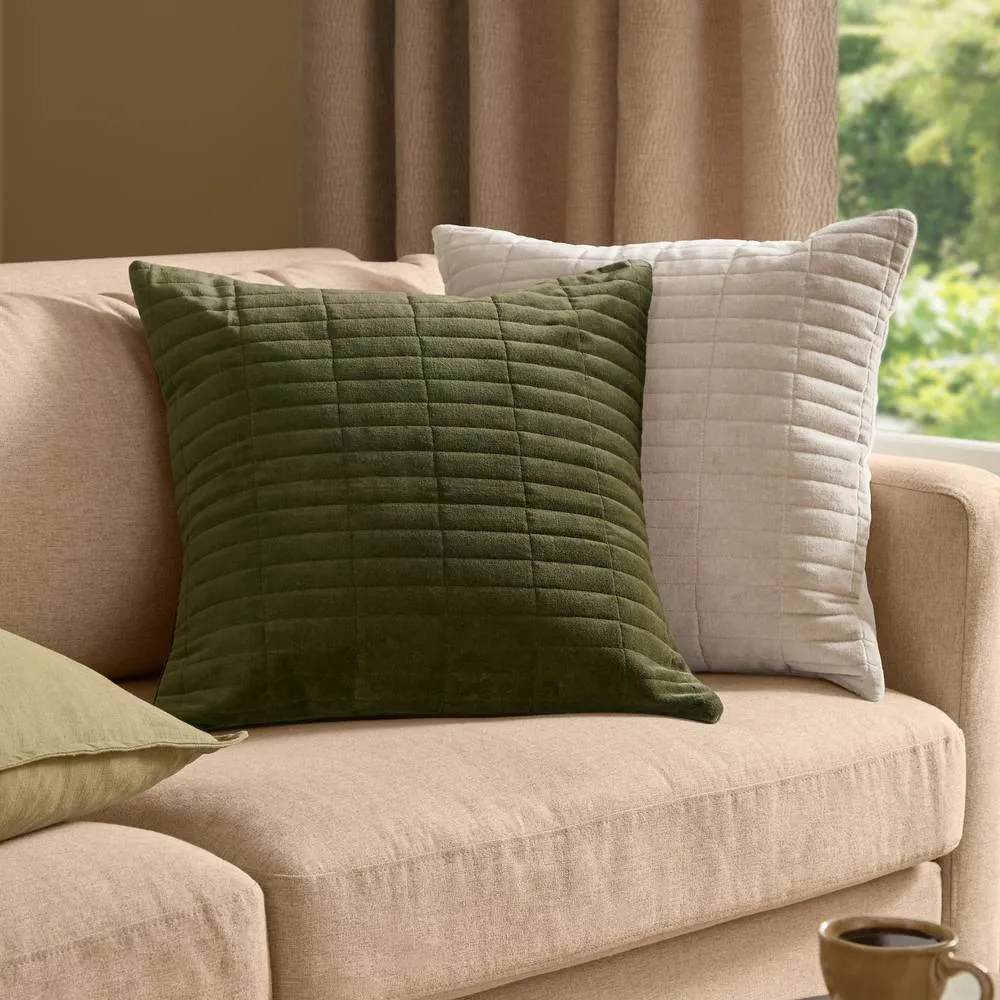 Yard Dales Quilted 100% Cotton Velvet Cushion in Natural 4