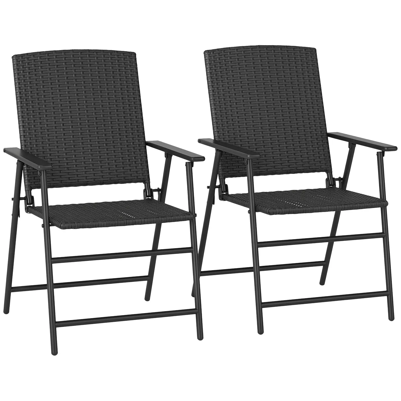 OUTSUNNY 2pcs Rattan Chair Foldable Garden Furniture w/ Armrest Black 2