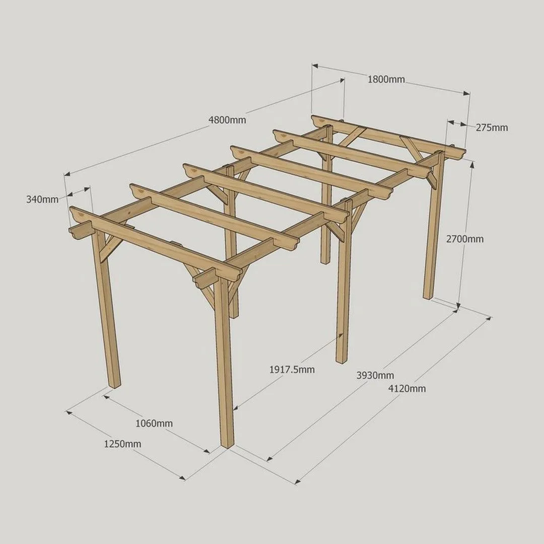 Rutland County Garden Furniture Ltd Garden Pergola 6 Posts - Wood - L180 x W480 x H270 cm - Rustic Brown 4