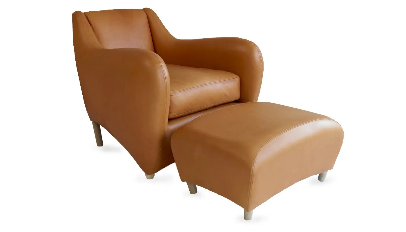 Scp Balzac Armchair & Footstool Utah Russet Leather