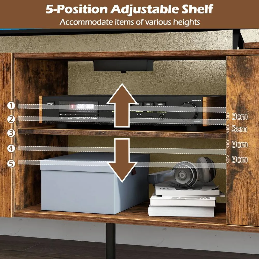 Costway Industrial 55" TV Stand Wooden Entertainment Center in Brown 6