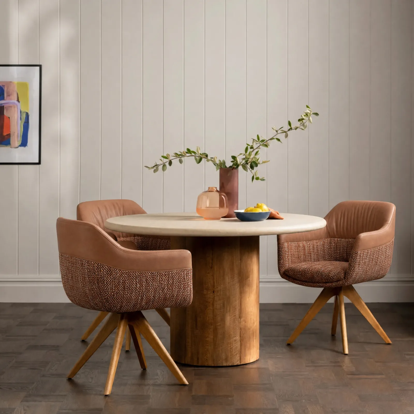 Dixon Swivel Dining Chair High Arm, Brown Fabric | Barker & Stonehouse 2