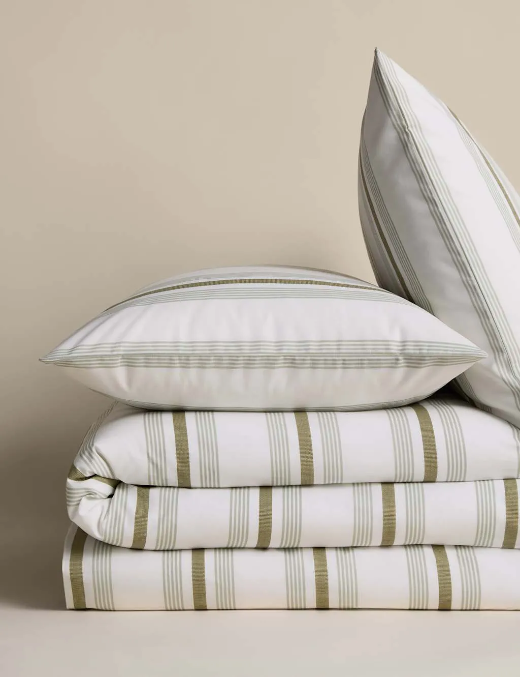 M&S Pure Cotton Striped Bedding Set Fern