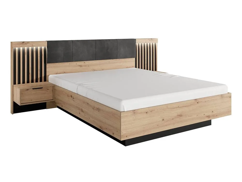 Vente-unique Bed With Bedside Tables 160 X 200 Cm - With Leds - Colours: Natural in Black 4