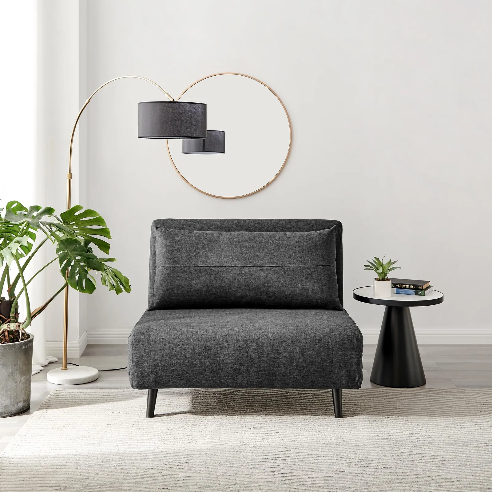 FurnitureboxUK Bobby Compact Futon Inspired Sofa Bed Upholstered In Soft Fabric in Dark Grey 2