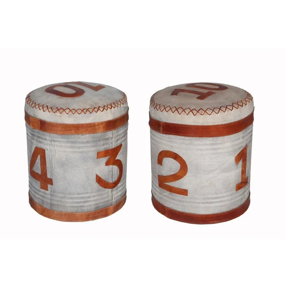 IH Design Stool Retro Canvas & Leather in Light Sand