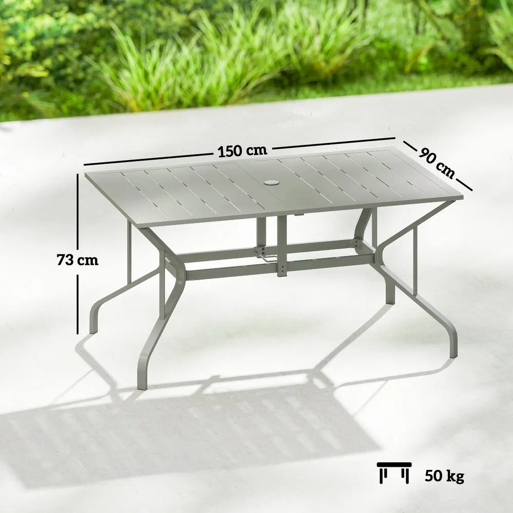 OUTSUNNY Garden Dining Table with Steel Frame & Slatted Top, Light Grey 3