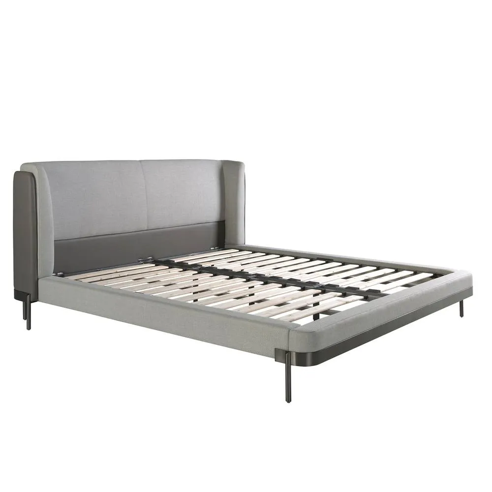 Angel Cerda Double Bed 180x200 cm - Light Grey Fabric with Dark