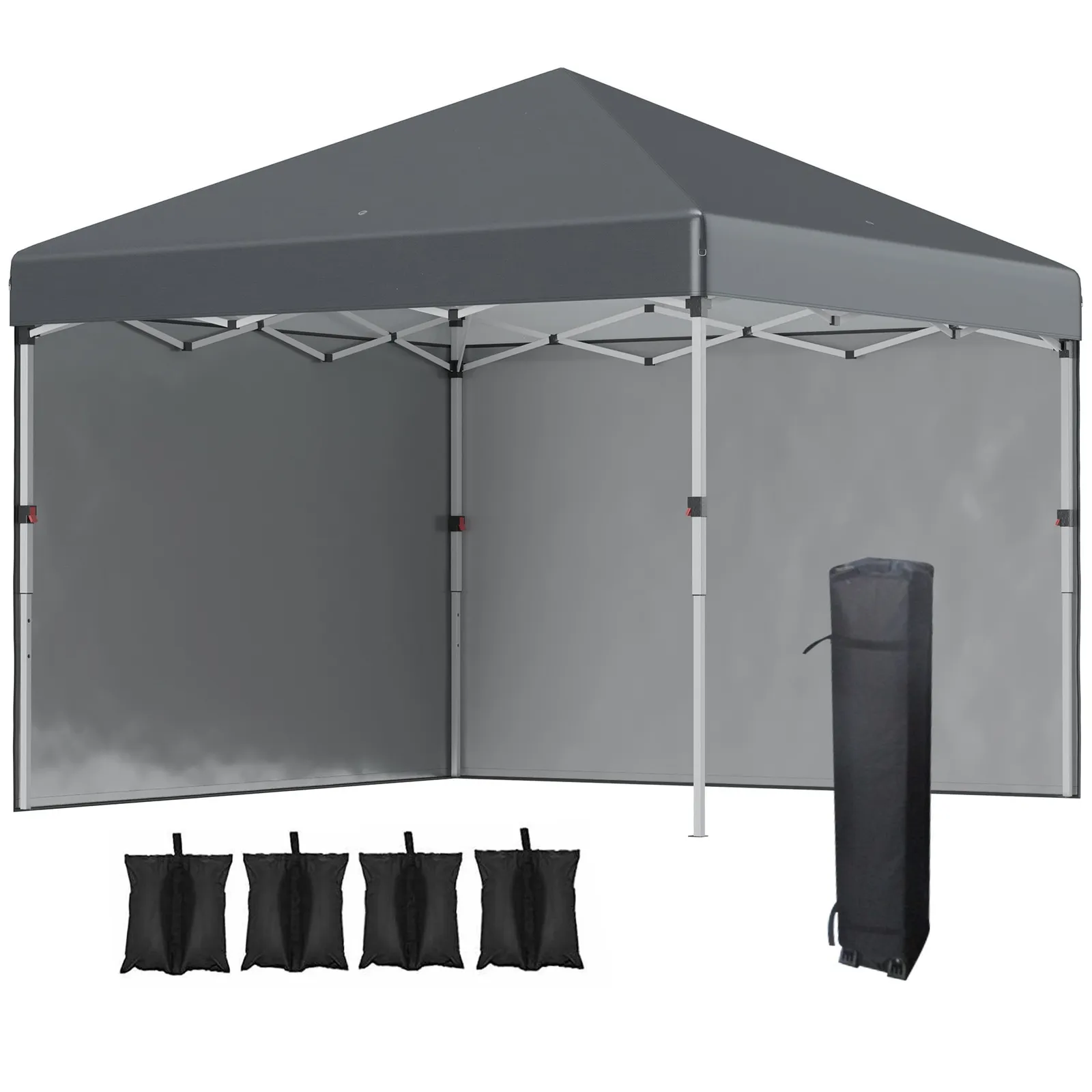OUTSUNNY 3x3 (M) Pop Up Gazebo Party Tent w/ 2 Sidewalls, Weight Bags in Dark Grey 2