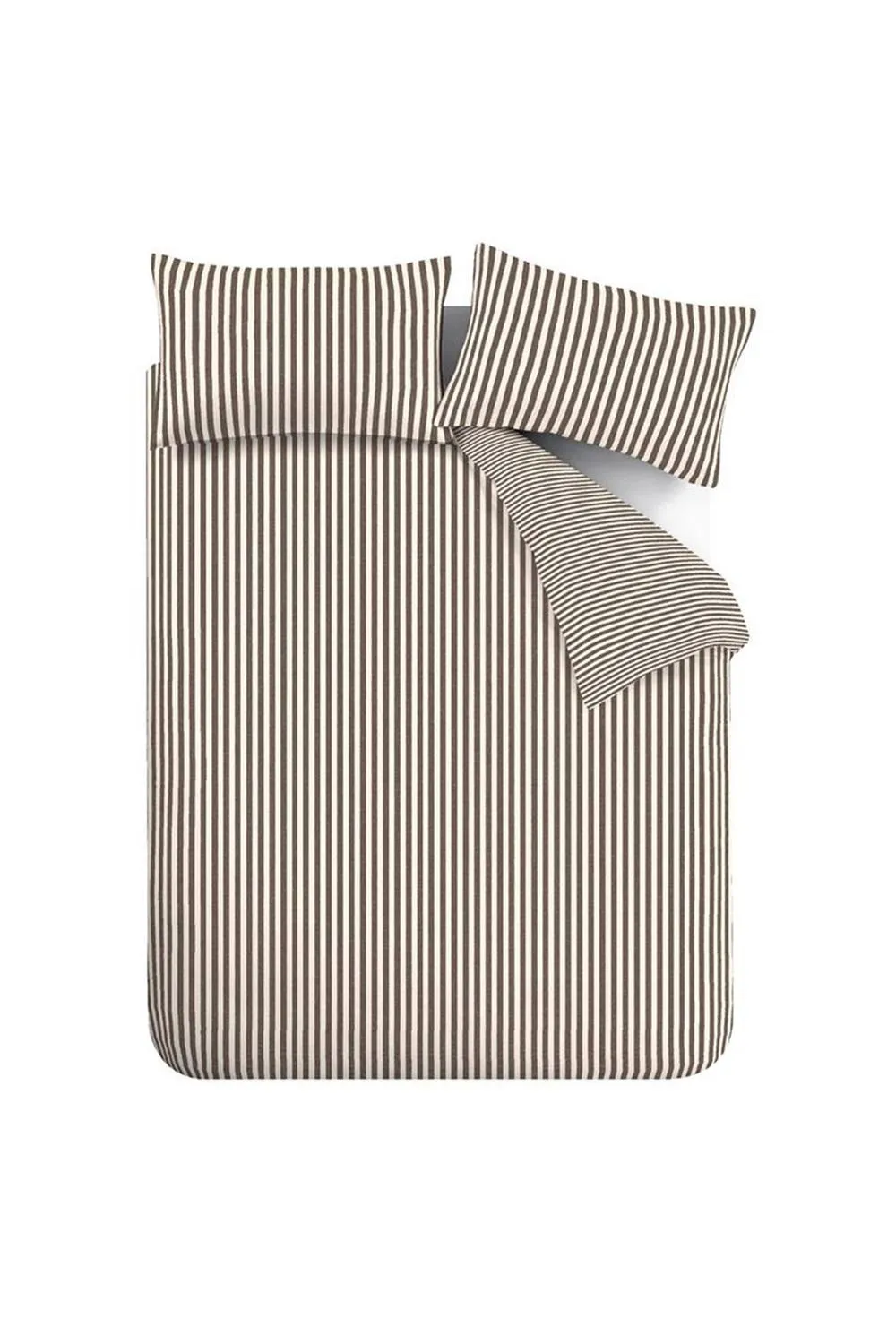 Catherine Lansfield 'Epping Textured Stripe' Reversible Duvet Cover Set in Chocolate 5