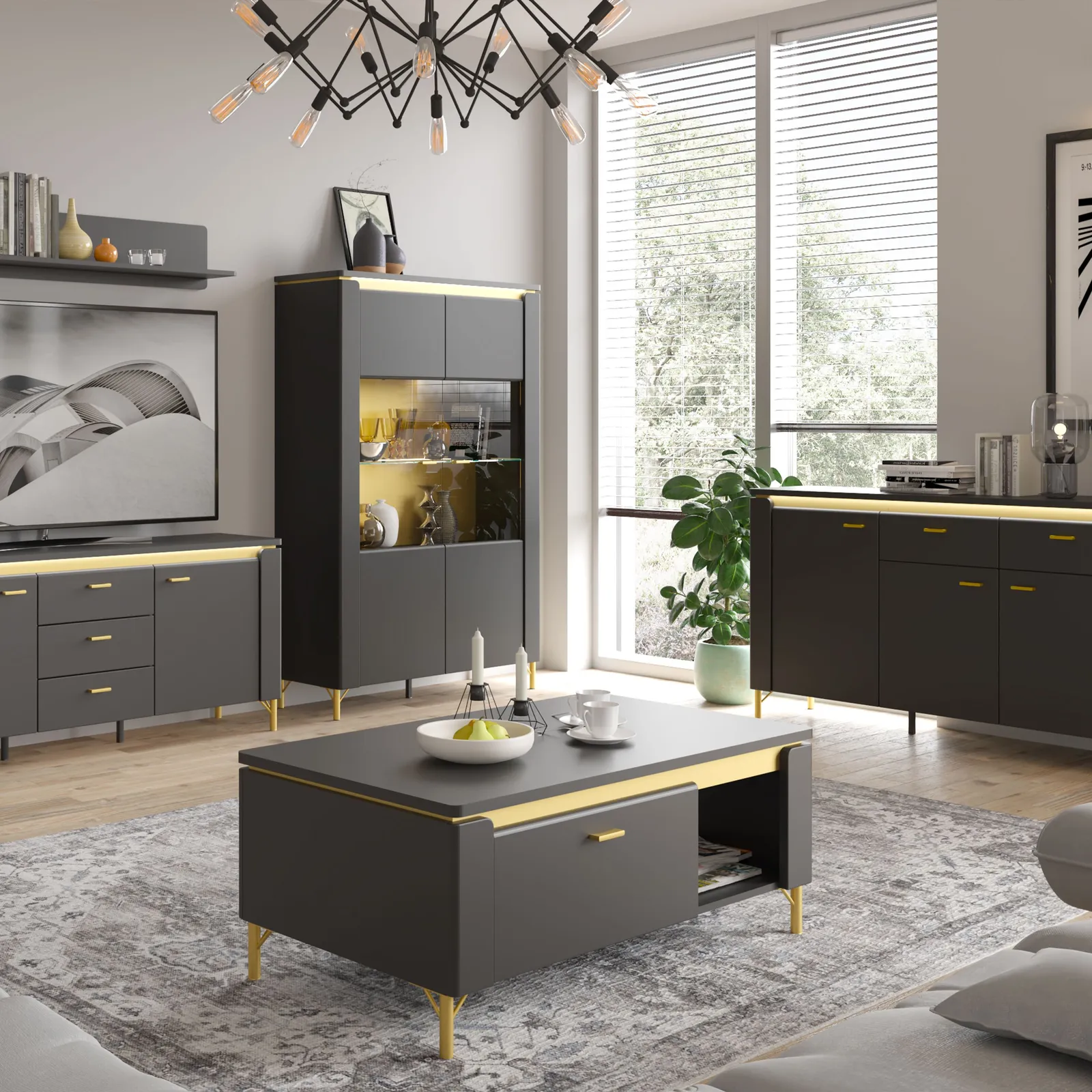 Furniture To Go Genoa Coffee Table 1 Drawer in Black Matt/Gold 6