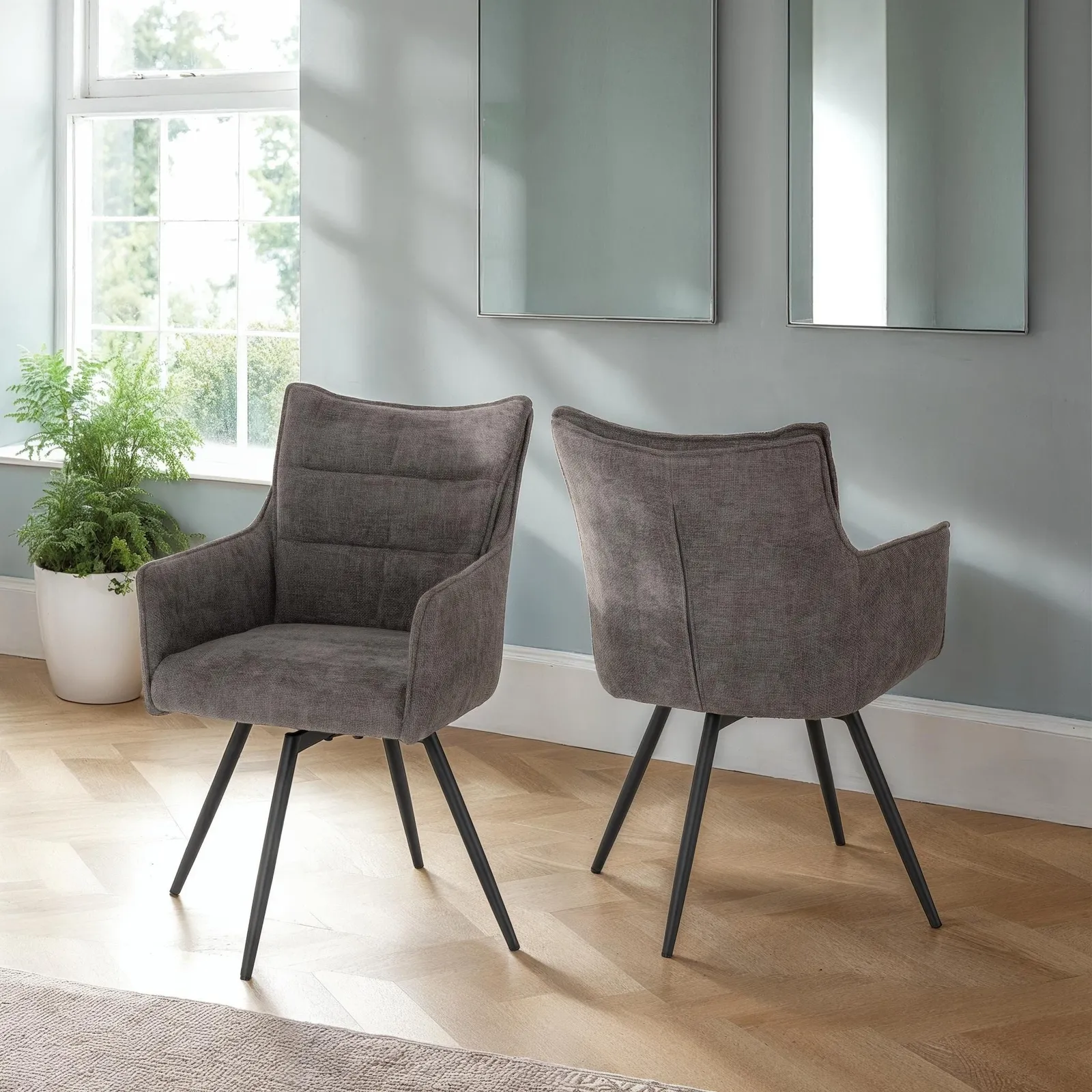 Seconique Lewis Carver Swivel Dining Chair in Dark Grey 1