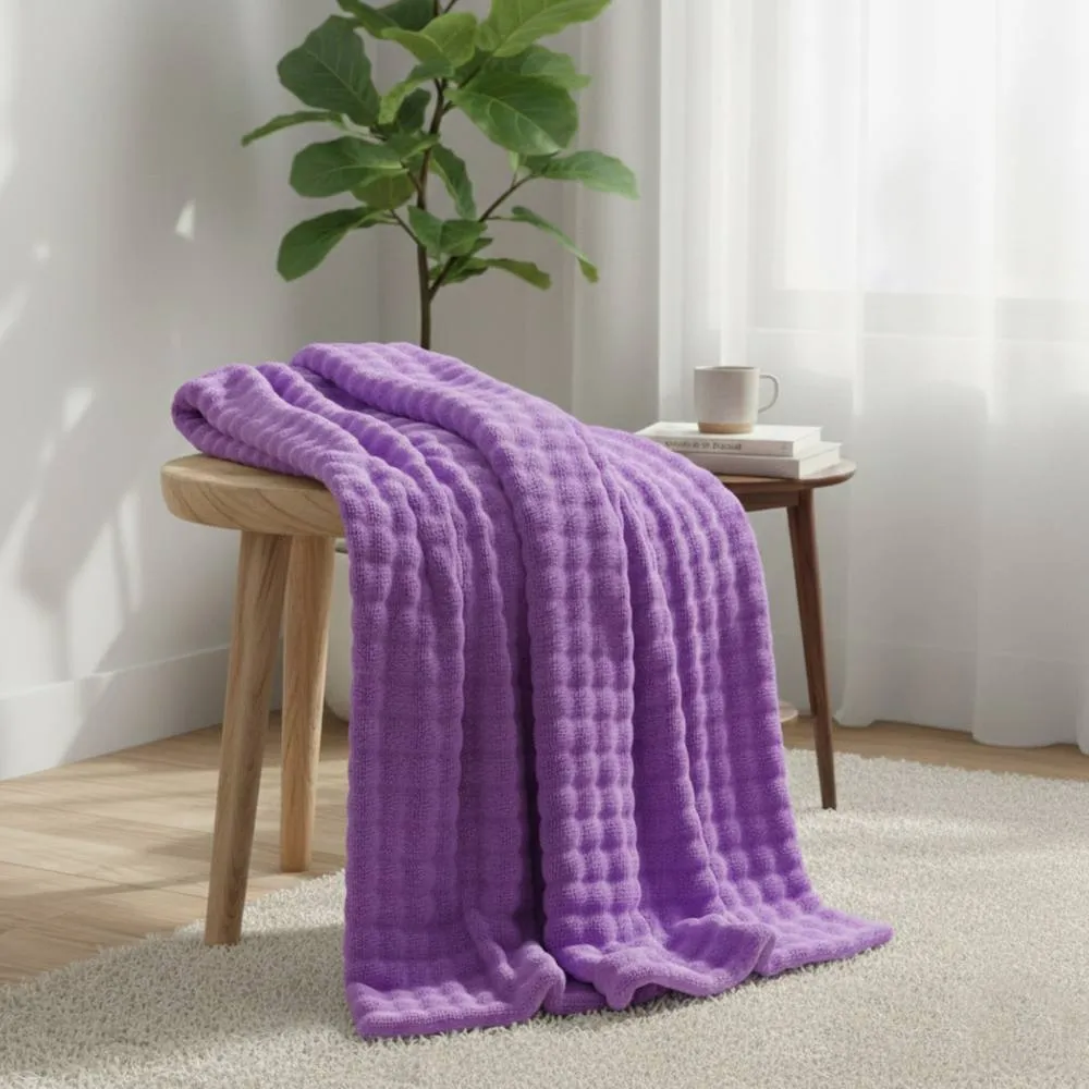 Snug City Rabbit Faux Fur Throw Blanket Ultra Soft Luxury Throw for Sofa & Bed in Purple