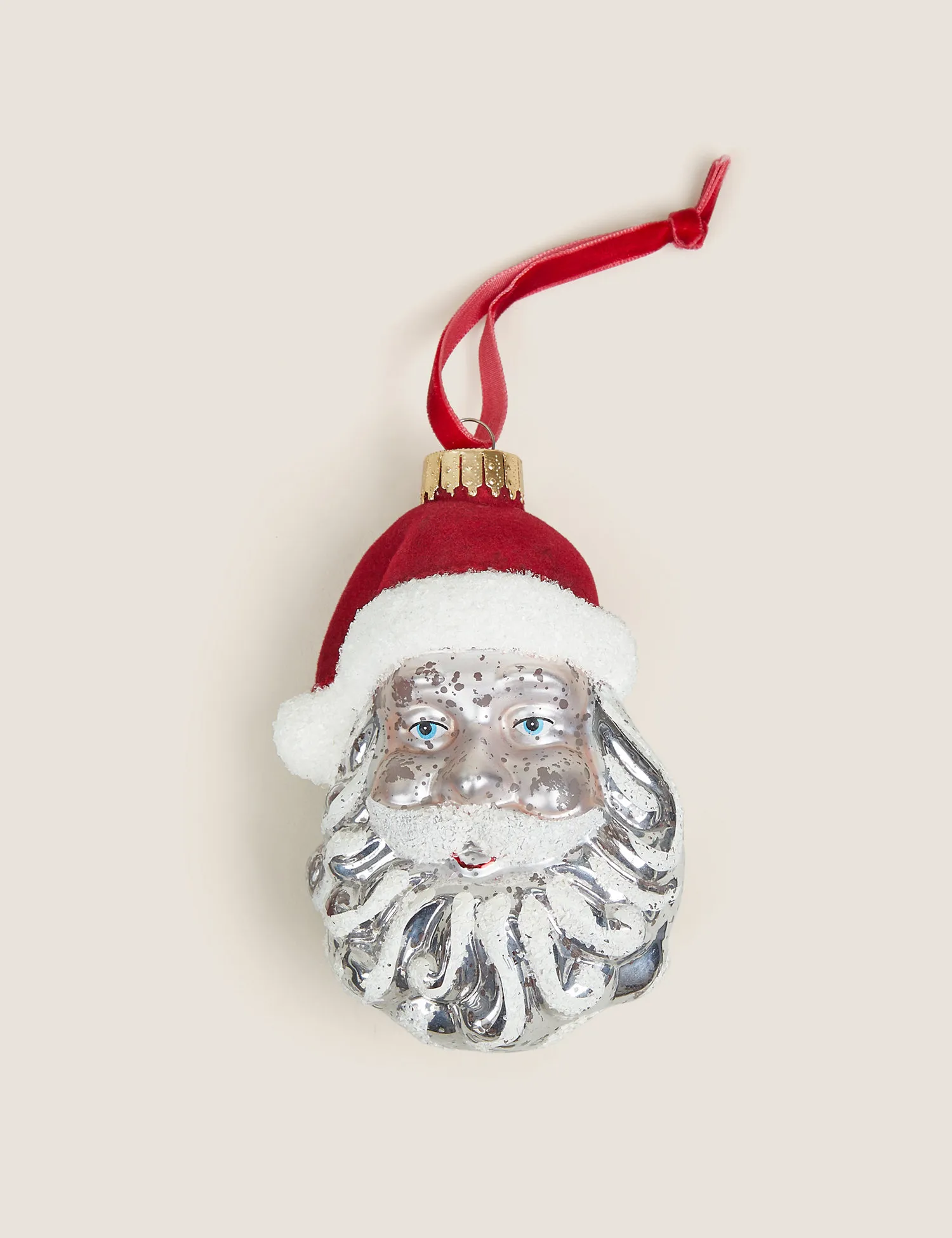 M&S Glass Hanging Santa Face Decoration