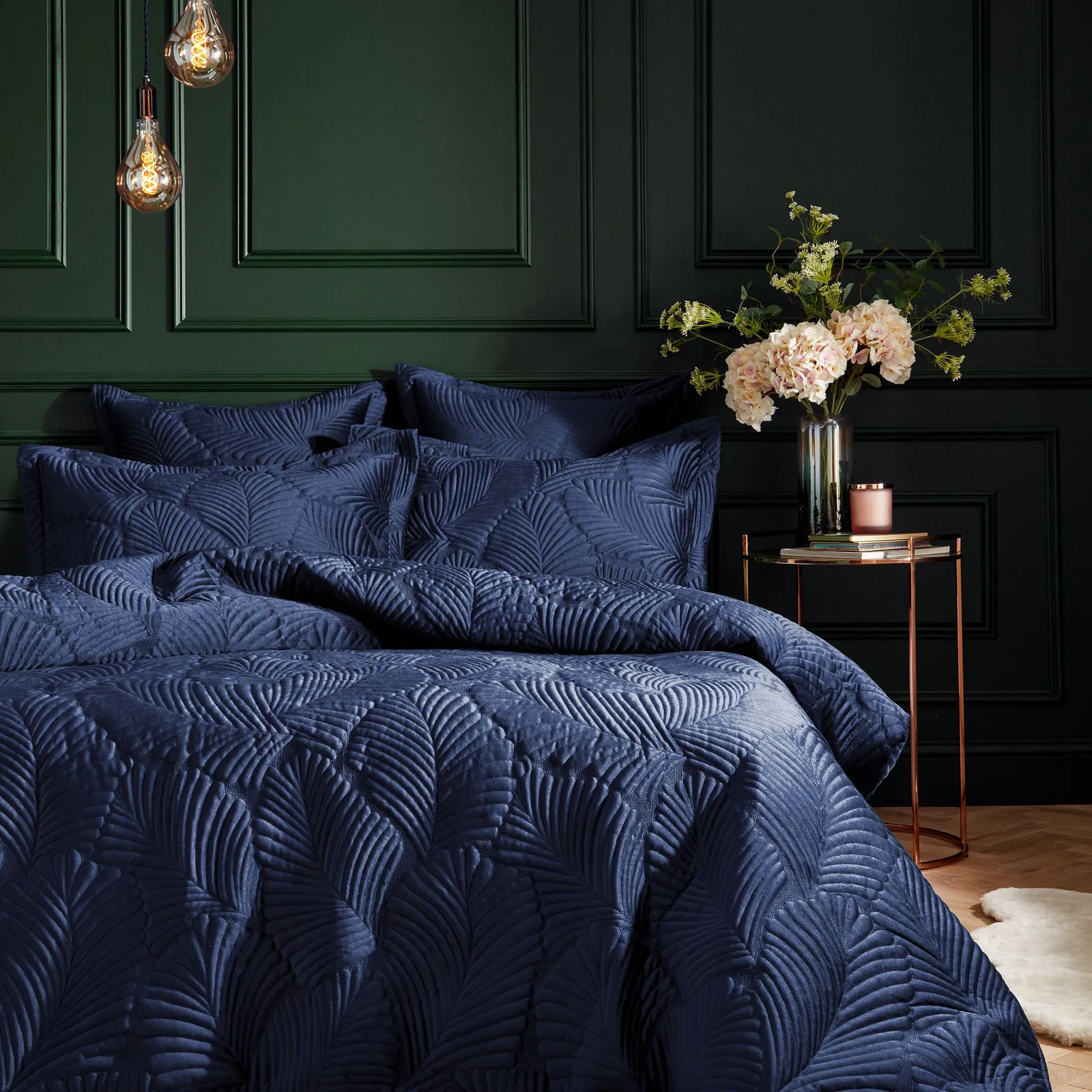Paoletti Palmeria Quilted Velvet Pillowcase in Navy 2