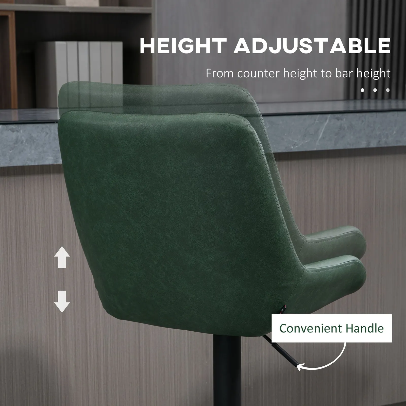 HOMCOM PU Leather Padded Bar Stools Set of 2 with Metal Base in Green 6