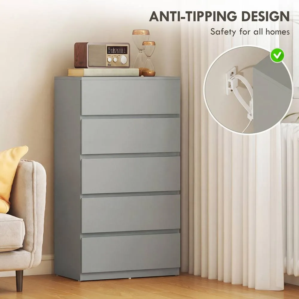 HOMCOM Bedroom Chest of Drawers, 5 Drawers Dresser, Drawer Unit in Grey 5