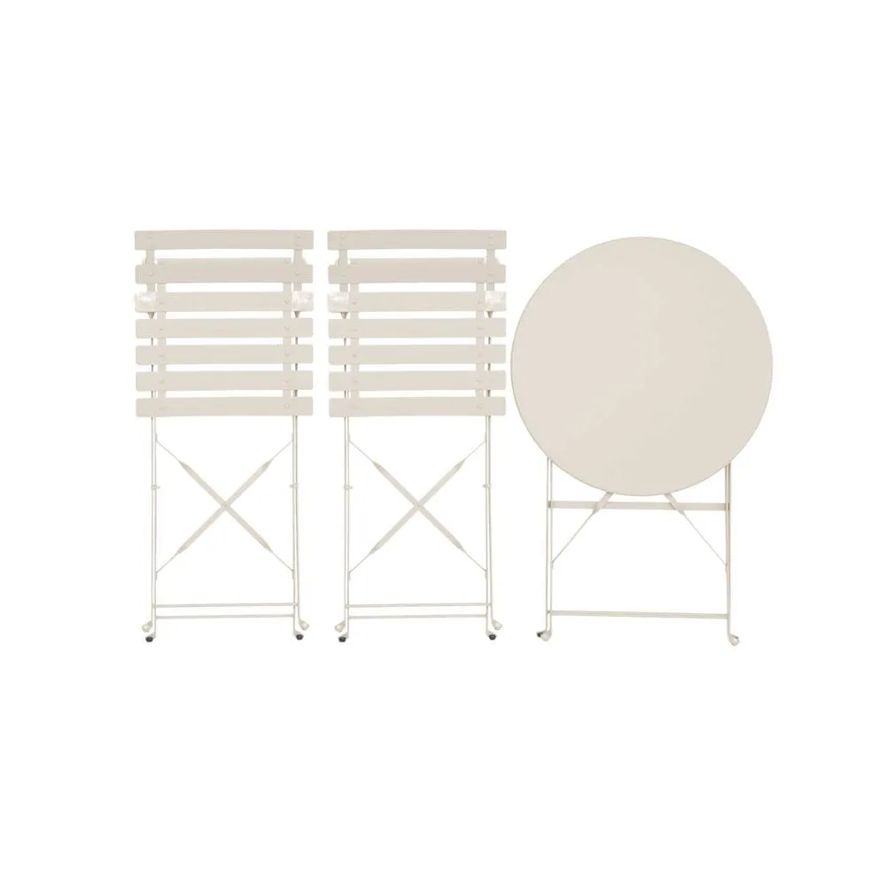 sweeek Round folding metal bistro garden table with 2 chairs in Beige 6
