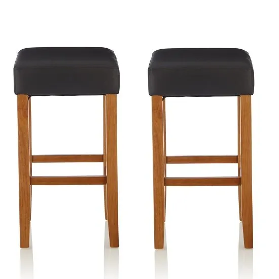Newark Bar Stools In Black PU And Oak Legs In A Pair