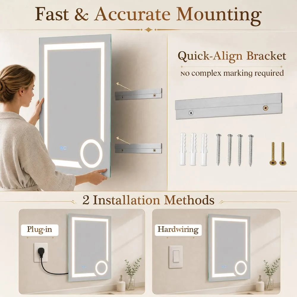 Costway 3X Magnifying Mirror Vertical Dimmable LED Lighted Bathroom Mirror in Silver 6