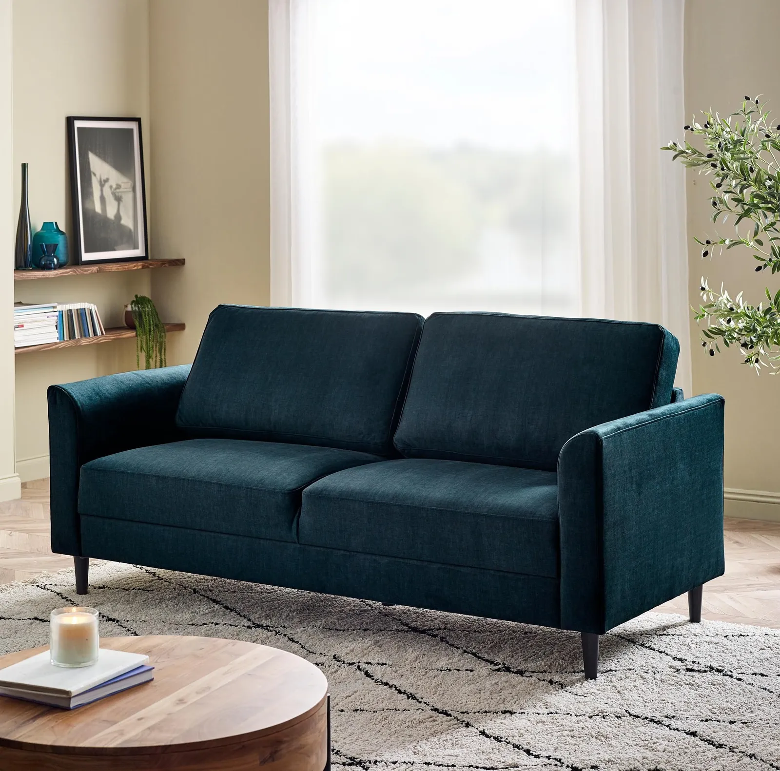 FurnitureboxUK Logan Fabric 3 Seater Sofa in Blue 1