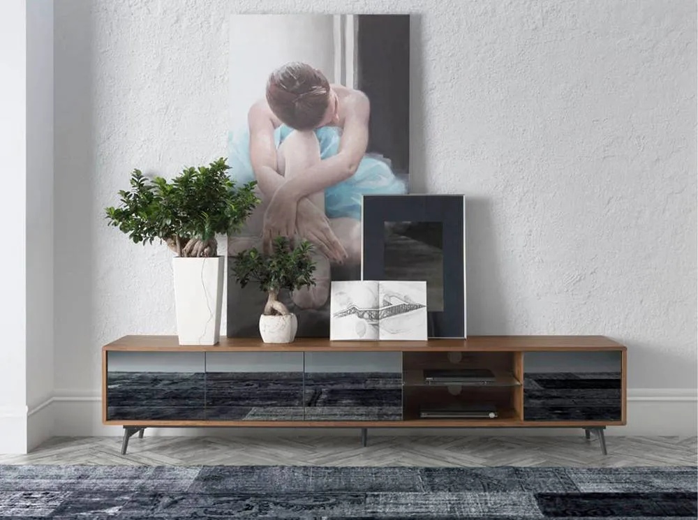 Angel Cerda Walnut TV Unit with Mirror-Effect Black Glass, 4 3