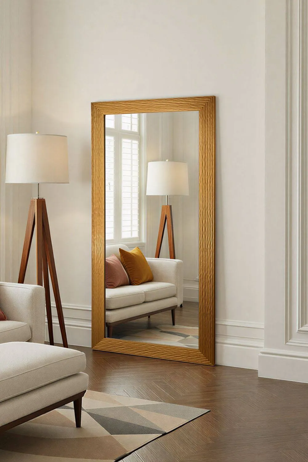 Yearn Mirrors Wave Full Length Gold Framed Bevelled Wall Mirror