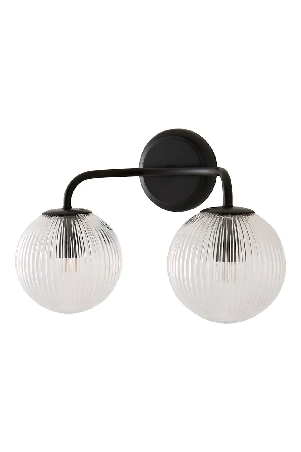 ValueLights Kempton Ribbed Glass Globe Shade 2 Arm Wall Light in Black 6
