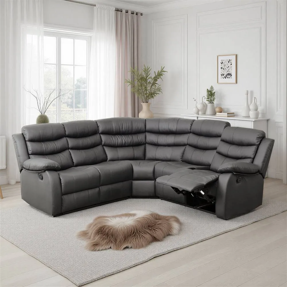 Seconique Roma Corner Recliner Sofa Grey Faux Leather