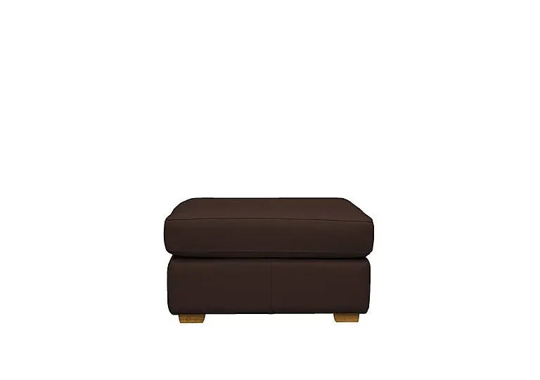 Seattle Leather Storage Footstool with Wooden Feet - Capri Oak
