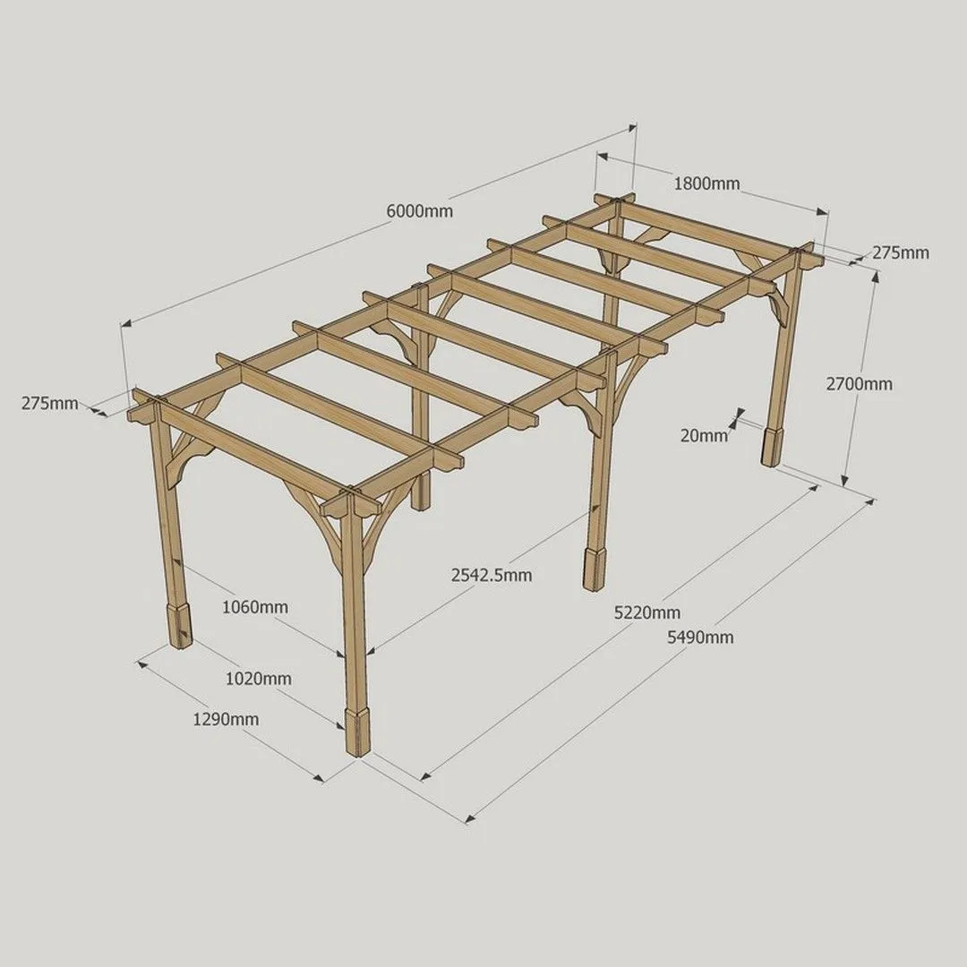 Rutland County Garden Furniture Ltd Premium Pergola 6 Posts - Wood - L180 x W600 x H270 cm - Light Green in Brown 4