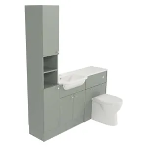 Deccado Benham Willow Green Fitted Tower, Vanity & Toilet Pan Unit Combination with LH Basin - 1500mm
