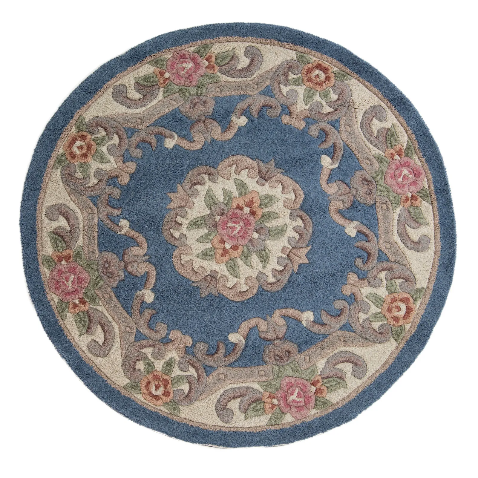 Lotus Premium Aubusson Circle Rug Blue