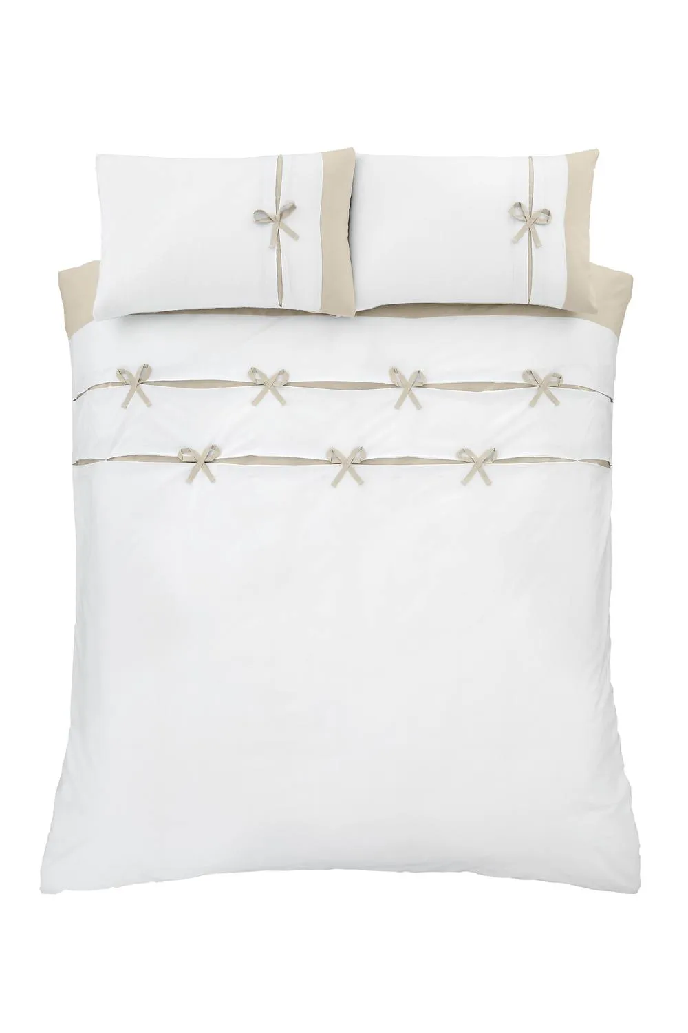 Catherine Lansfield Milo Bow Duvet Set in Natural 5