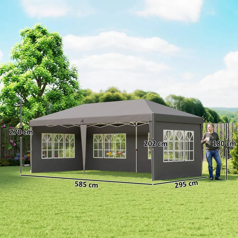 OUTSUNNY 3 x 6m Garden Pop Up Gazebo, Height Adjustable in Grey 3