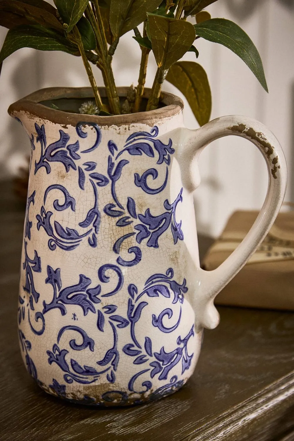Dibor Vintage Solene Small Blue Botanical Home Decor Pitcher Jug H18 x W16cm in Cream 2