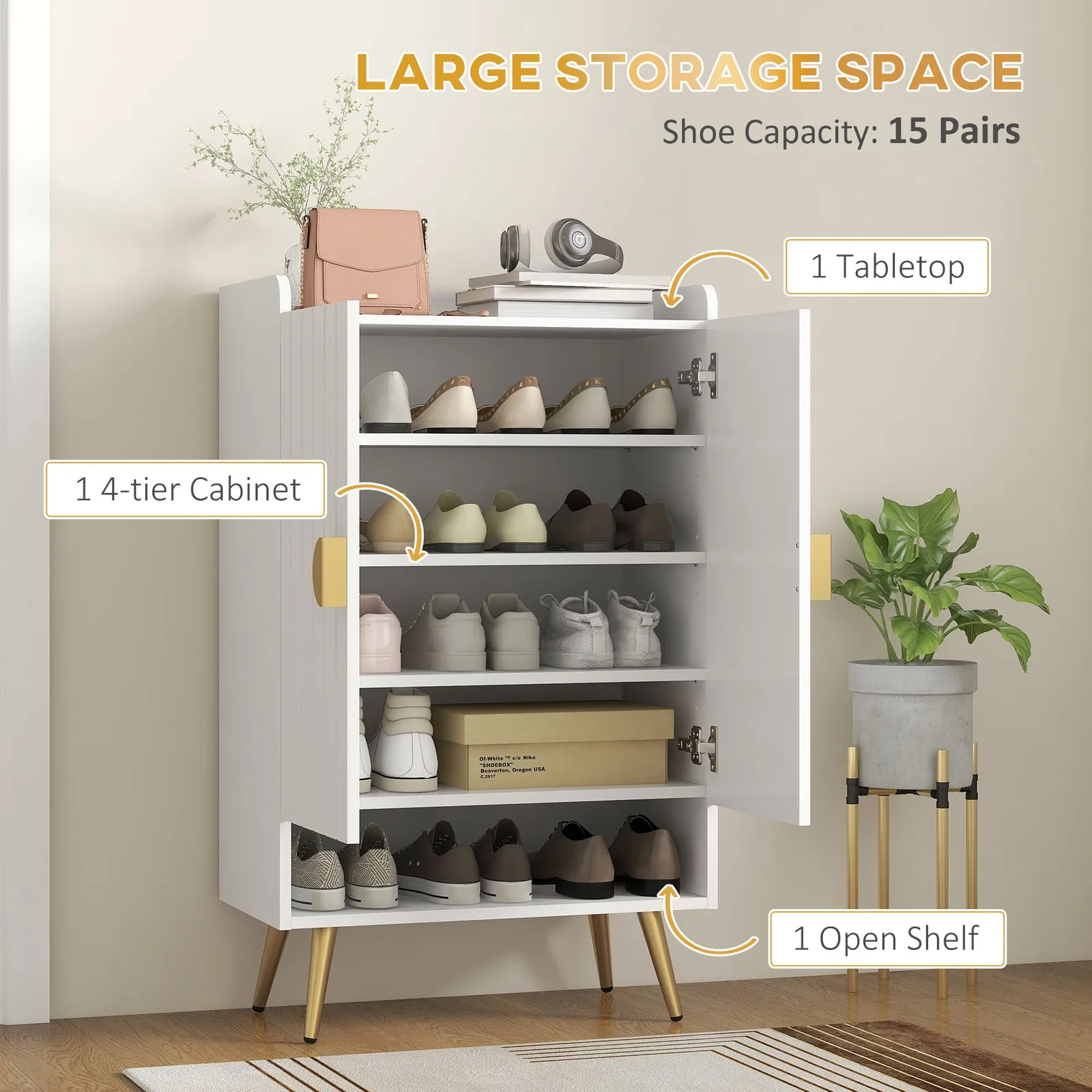 HOMCOM Modern Hallway Shoe Cupboard with Adjustable Shelves for Entryway in White 4