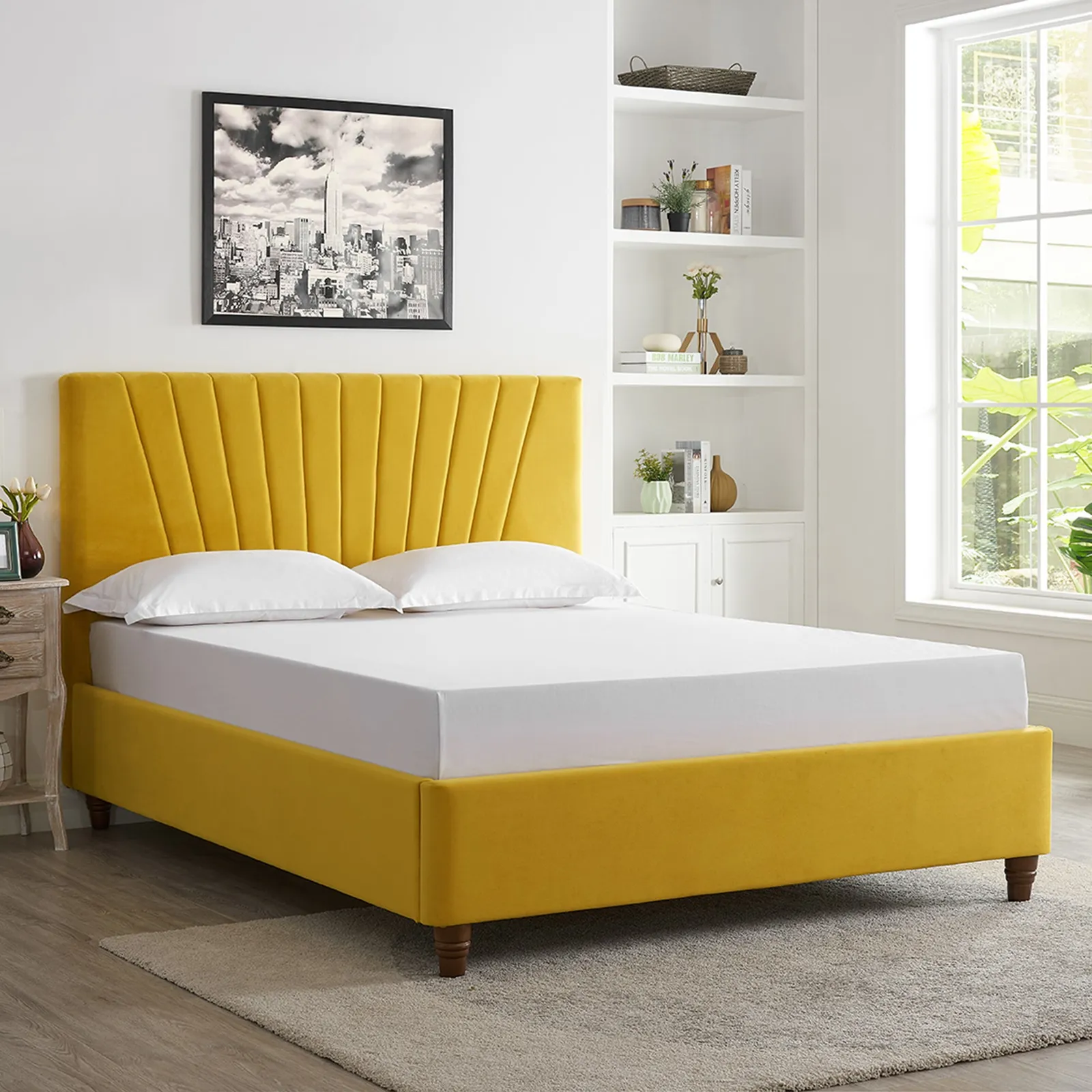 Lexie Mustard Velvet Bed Frame Yellow